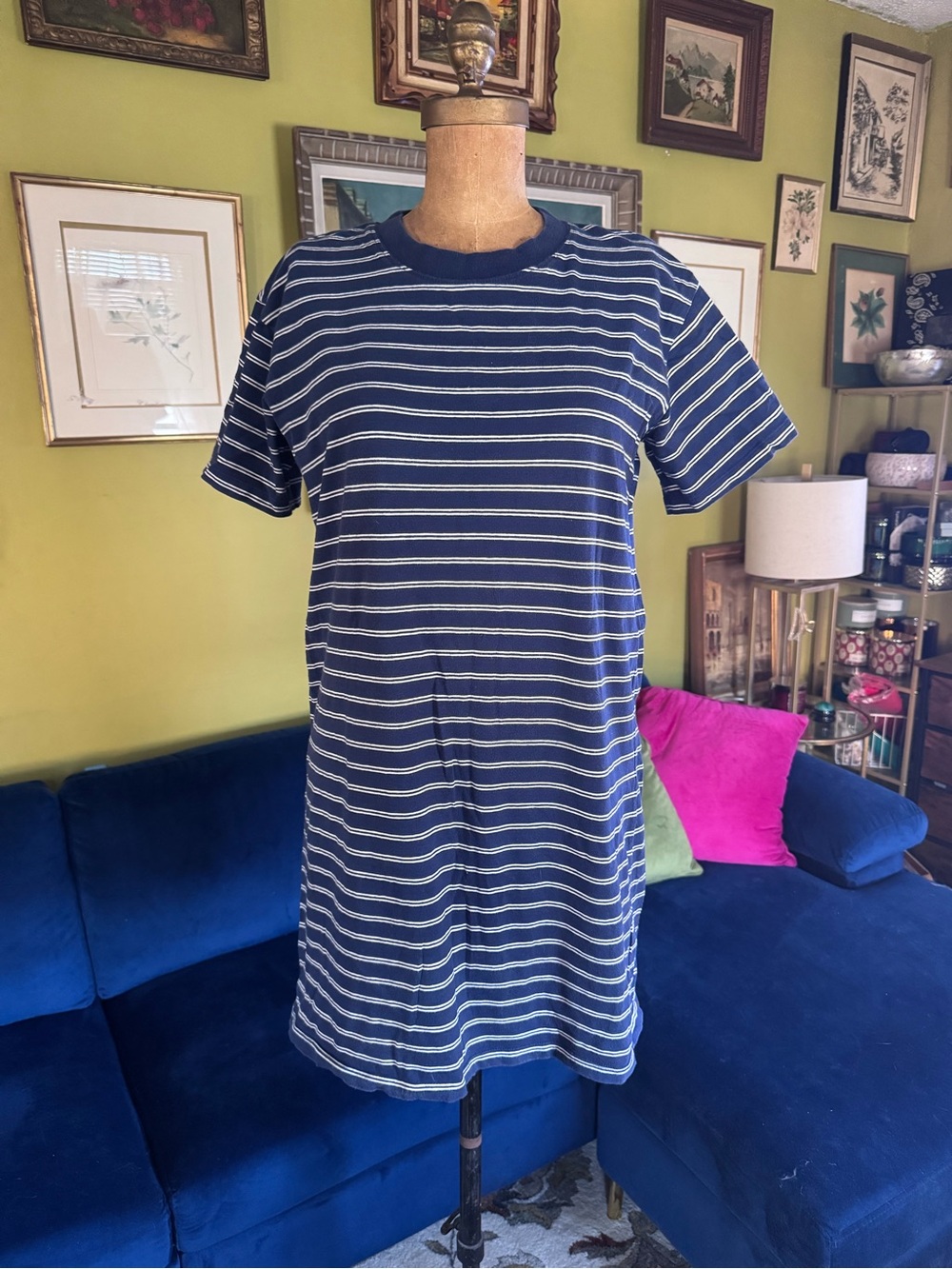 Madewell Navy and White Striped Mini T-Shirt Dress